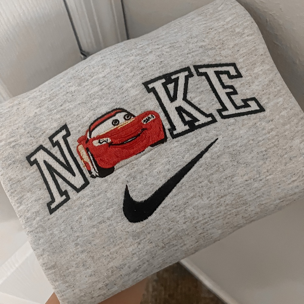 lightning mcqueen nike embroidered crewneck sweatshirt